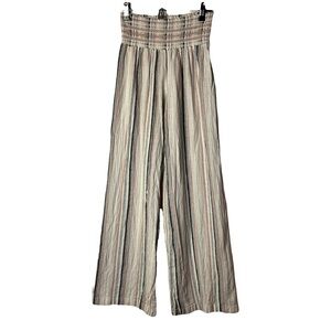 Rewash | Pink Gray Striped Linen Blend Pull On Wide Leg Pants, Medium